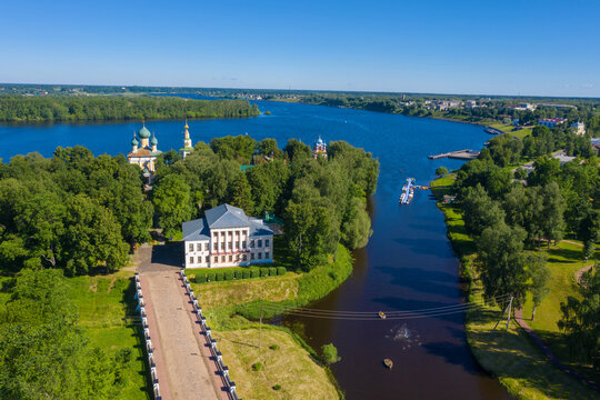 View of the Uglich Kremlin and the Volga River on a summer day.