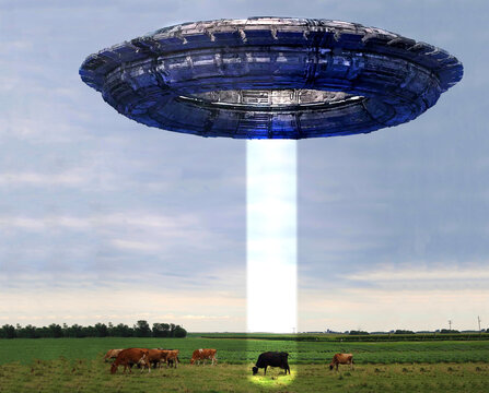 Ufo Beaming A Cow In Pasture