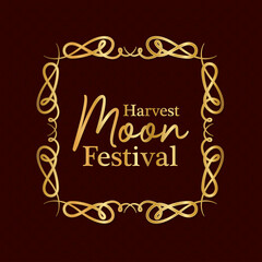harvest moon festival inside ornament gold frame on dark red background design, Oriental chinese and celebration theme Vector illustration