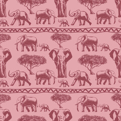 Elephant and tree seamless pattern. Creative hand drawn background. Trandy graphic design for baners, greeting cards, cover, invitations and print.