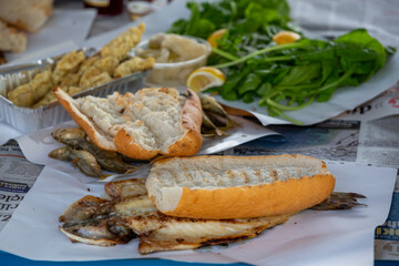 Close up Turkish food fish and bread background
