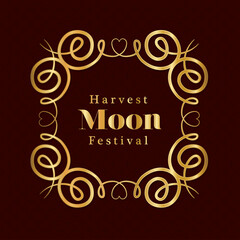harvest moon festival inside ornament gold frame on dark red background design, Oriental chinese and celebration theme Vector illustration