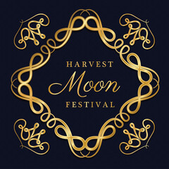harvest moon festival inside ornament gold frame on dark blue background design, Oriental chinese and celebration theme Vector illustration