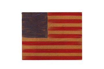Fototapeta na wymiar American flag hand painted abstract with stripes on grunge wood sign
