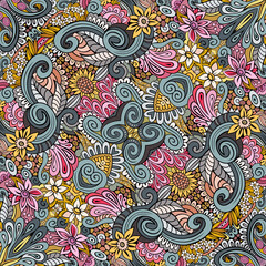 Vector ethnic hand drawn color seamless pattern