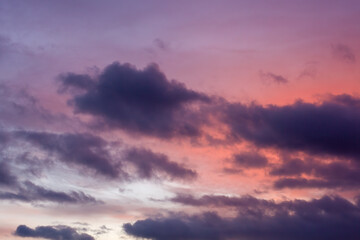 Dark clouds, vanilla, purple sky. Sunset.