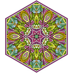 Vector mosaic hand drawn mandala octahedron figure