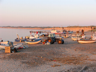 Fischerhafen von Vorupør, Traditionelle Strandfischerei in Vorupør, Jütland, Dänemark