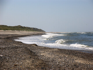 Rauhe See und Seevoegel am Strand von Klitmoeller, Juetland, Daenemark, Europa