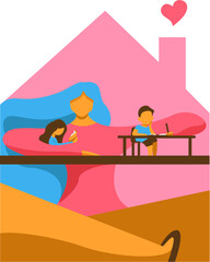 Mom and son in quarantine. Flat style illustration for mother's day