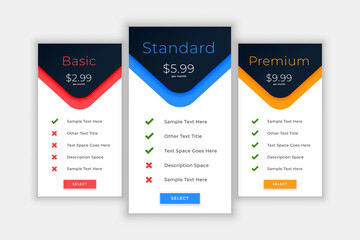 web plans and pricing template for comparision