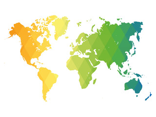 Map of World. Multicolor low poly gradient of rhombus shapes. Modern vector polygonal design
