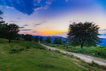 Fototapeta premium Trecking por montes de Andoain del Pais Vasco al atardecer