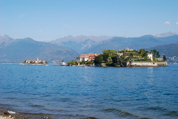 Isola Bella on Lake Maggiore, Italy viewed from the shore at Stresa