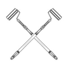 Vintage monochrome crossed highly detailed paint roller illustration. Isolated vector template