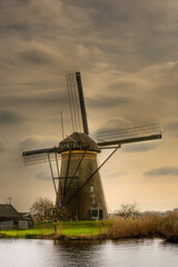 Kinderdijk, Netherlands;  A working windmill at Kinderdijk