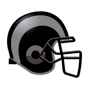 Black Football Helmet Isolated On White, Vector Illustration 