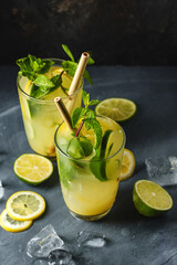 Freshmade cocktail with lime and mint