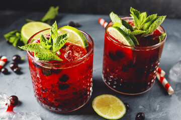 Freshmade cocktail with blackberry and mint