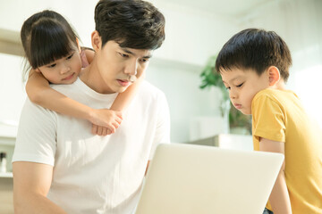 Work from home in reality. Children want to play with busy father.  