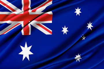 Colorful Australian flag waving in the wind. High quality illustration.