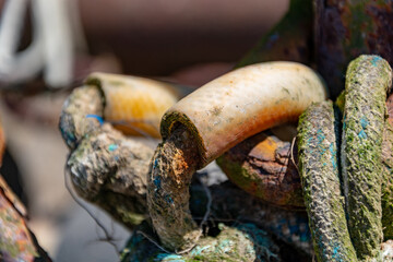 Close up of old ropes on a summer day in a harbor