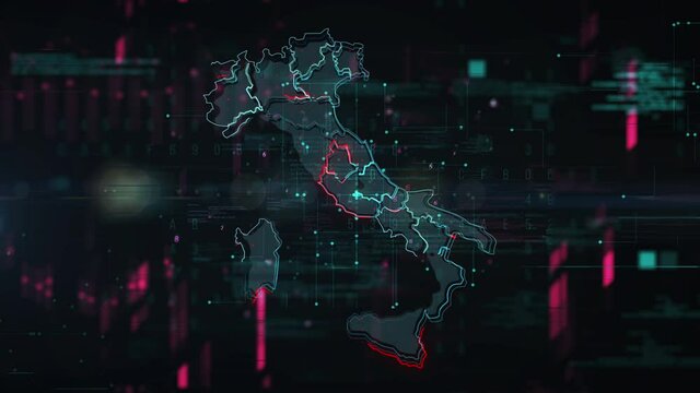 Italy map glitch effect background. Motion graphic 2d design.