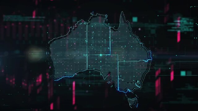 Australia map glitch effect background. Motion graphic 2d design.