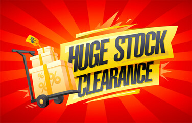 Huge stock clearance banner mockup with boxes on a shopping cart - obrazy, fototapety, plakaty