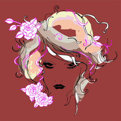  girl floral design vectorel drawing pattern.eps