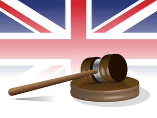 judge gavel, uk flag background, vector illustration 