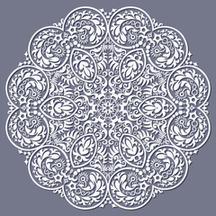 Vector white floral ethnic round illustration.