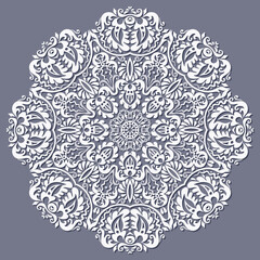 Vector white floral ethnic round illustration.