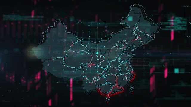 China map glitch effect background. Motion graphic 2d design.