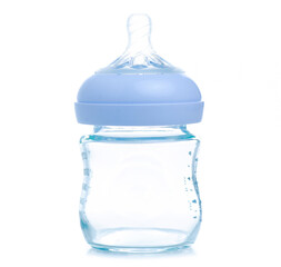 glass baby feeding milk bottle on white background isolation