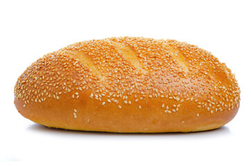 loaf bread with sesame seeds on white background isolation