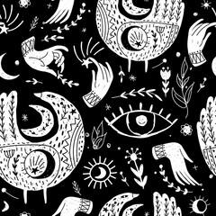 Modern bohemian style, folk tribal art in the Scandinavian style. Folk mythology, Swedish folklore. animals and plants.