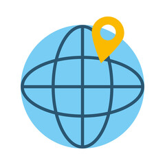 global sphere and location pin icon, flat style