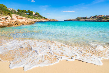 Beautiful sand beach bay scenery on Majorca island, Spain - 366997120