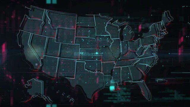 USA map glitch effect background. Motion graphic 2d design.