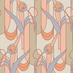 Art Nouveaul Seamless Pattern with Tulip Flowers. - 366997393