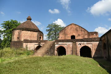 Fototapeta na wymiar Ahom architecture Talatal Ghar during a sunny day which is 300 years old