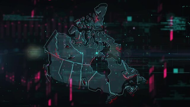 Canada map glitch effect background. Motion graphic 2d design.