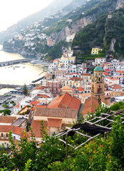 Romantic Amalfi town settled on the steep cliffs of the Amalfi coast in Italy’s southwest coast. 