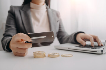 Searching Browsing Internet Data Information with blank search bar.businessman working with smart phone, tablet and laptop computer on desk in office. Networking Concept