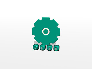 3D illustration of GEAR graphics and text made by metallic dice letters for the related meanings of the concept and presentations. background and icon
