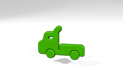 truck empty made by 3D illustration of a shiny metallic sculpture with the shadow on light background. car and cargo