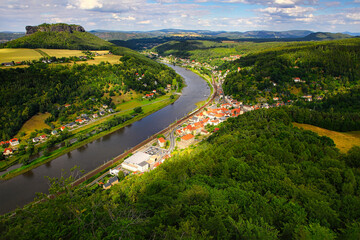 Fototapeta na wymiar View of the Elbe and Saxon Switzerland from the Königstein Fortress.