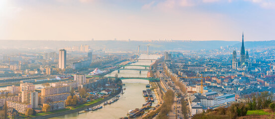 Fototapeta na wymiar Panoramic aerial view of Rouen and Seine River.Normandy.France