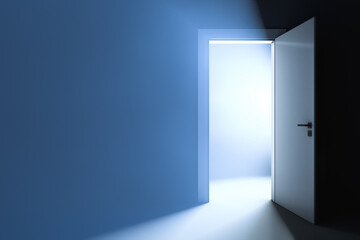 Bright light behind the slightly ajar door. Abstract background.
